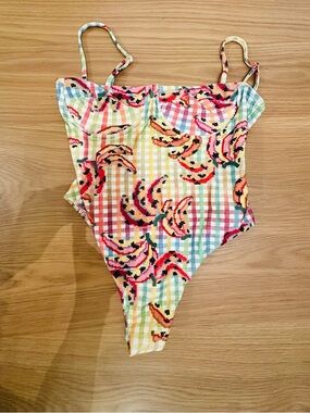 NWT Farm Rio Banana Vichy Printed One Piece Size Large